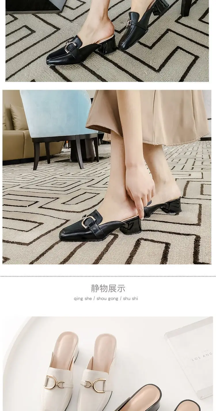 Baotou Half Slippers Women's Summer Outfit 2025 Summer New Fashionable All-match Half-support Thick Heel Single-layer Shoes Cyber Popular Lazy Shoes — feature 12