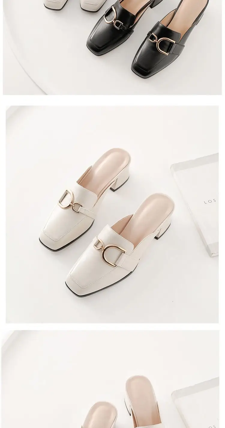 Baotou Half Slippers Women's Summer Outfit 2025 Summer New Fashionable All-match Half-support Thick Heel Single-layer Shoes Cyber Popular Lazy Shoes — feature 13