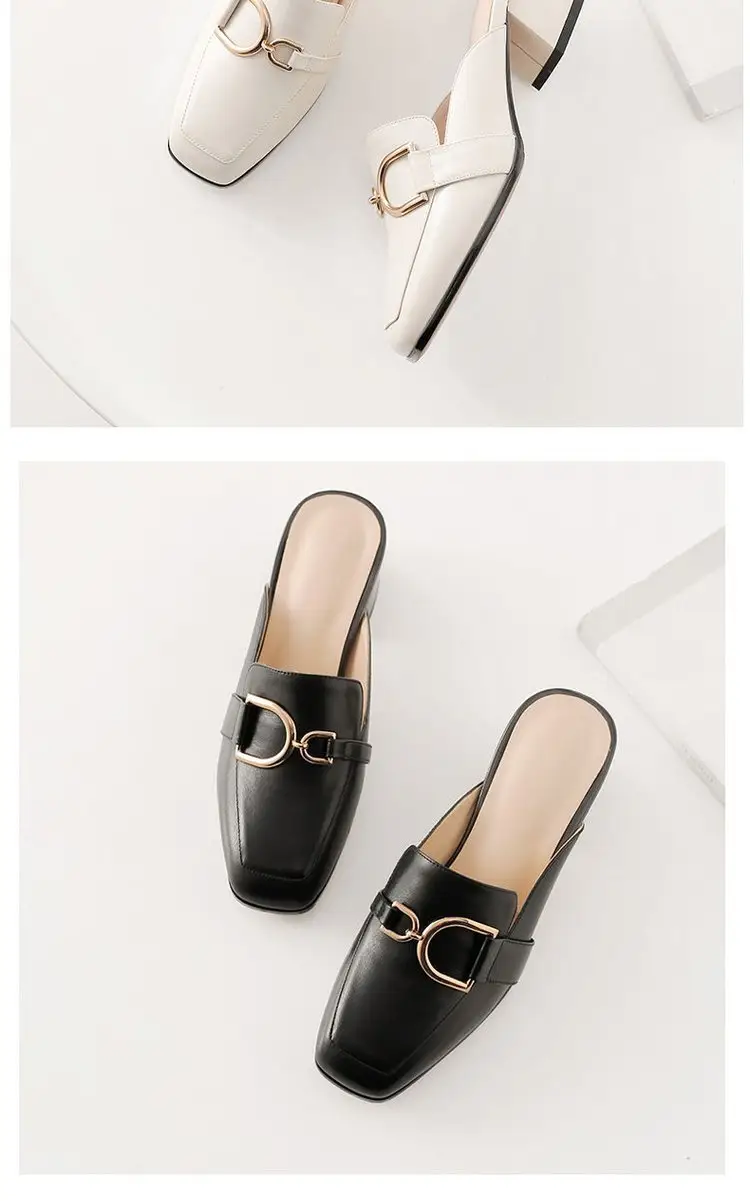 Baotou Half Slippers Women's Summer Outfit 2025 Summer New Fashionable All-match Half-support Thick Heel Single-layer Shoes Cyber Popular Lazy Shoes — feature 15