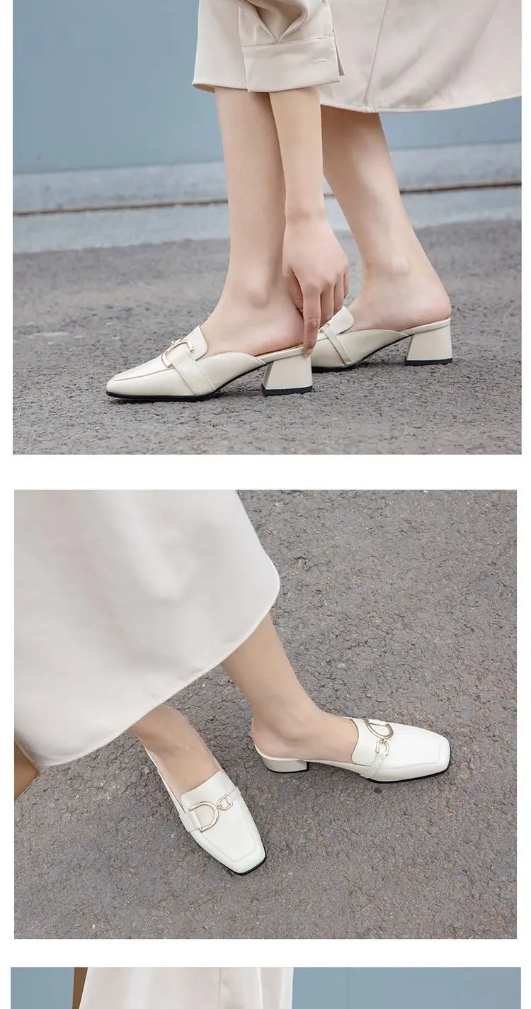 Baotou Half Slippers Women's Summer Outfit 2025 Summer New Fashionable All-match Half-support Thick Heel Single-layer Shoes Cyber Popular Lazy Shoes — feature 8