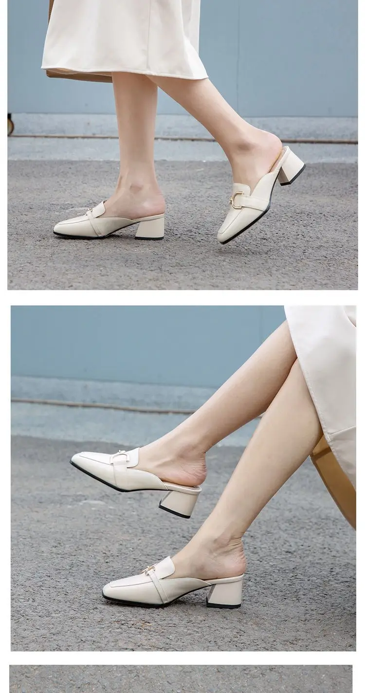 Baotou Half Slippers Women's Summer Outfit 2025 Summer New Fashionable All-match Half-support Thick Heel Single-layer Shoes Cyber Popular Lazy Shoes — feature 9