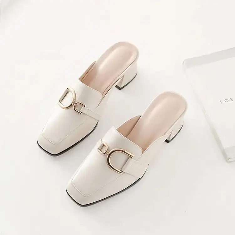 Baotou Half Slippers Women's Summer Outfit 2025 Summer New Fashionable All-match Half-support Thick Heel Single-layer Shoes Cyber Popular Lazy Shoes - Image 2