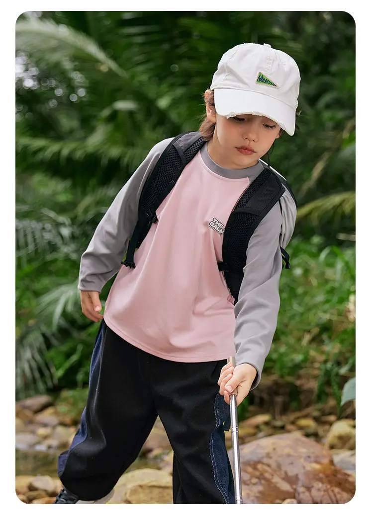 Boys Pink Grey Long Sleeve T-Shirt with Cap — feature 20