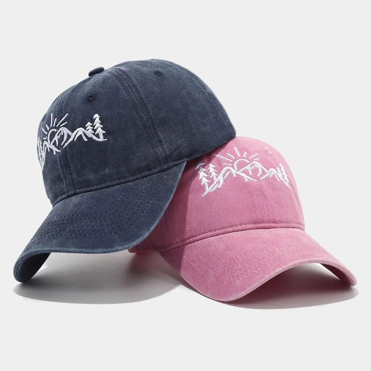 European American Mountain Shape Embroidered Baseball Cap Cotton Old Washed Cap Outdoor Casual Cap - Image 9