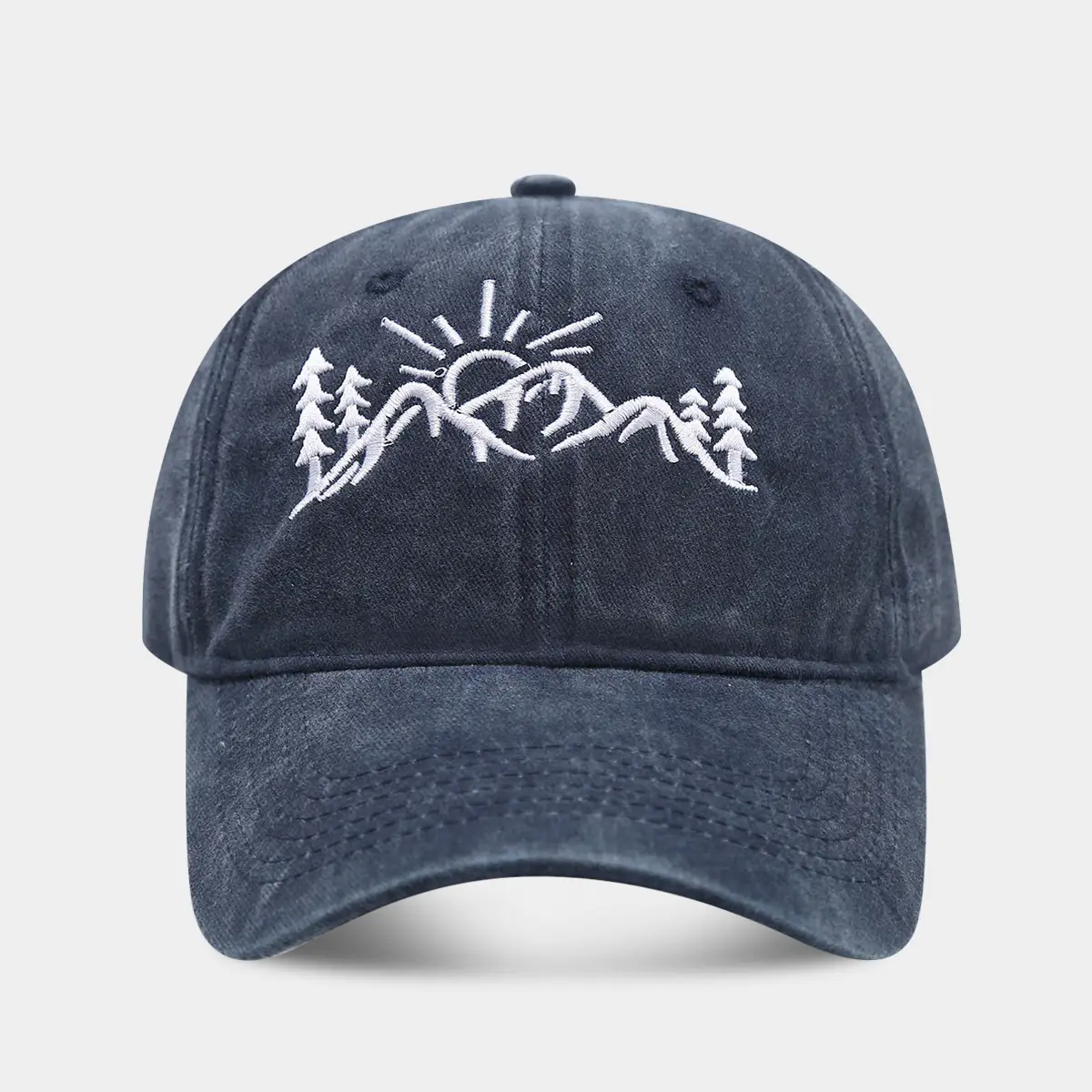 European American Mountain Shape Embroidered Baseball Cap Cotton Old Washed Cap Outdoor Casual Cap - Image 5
