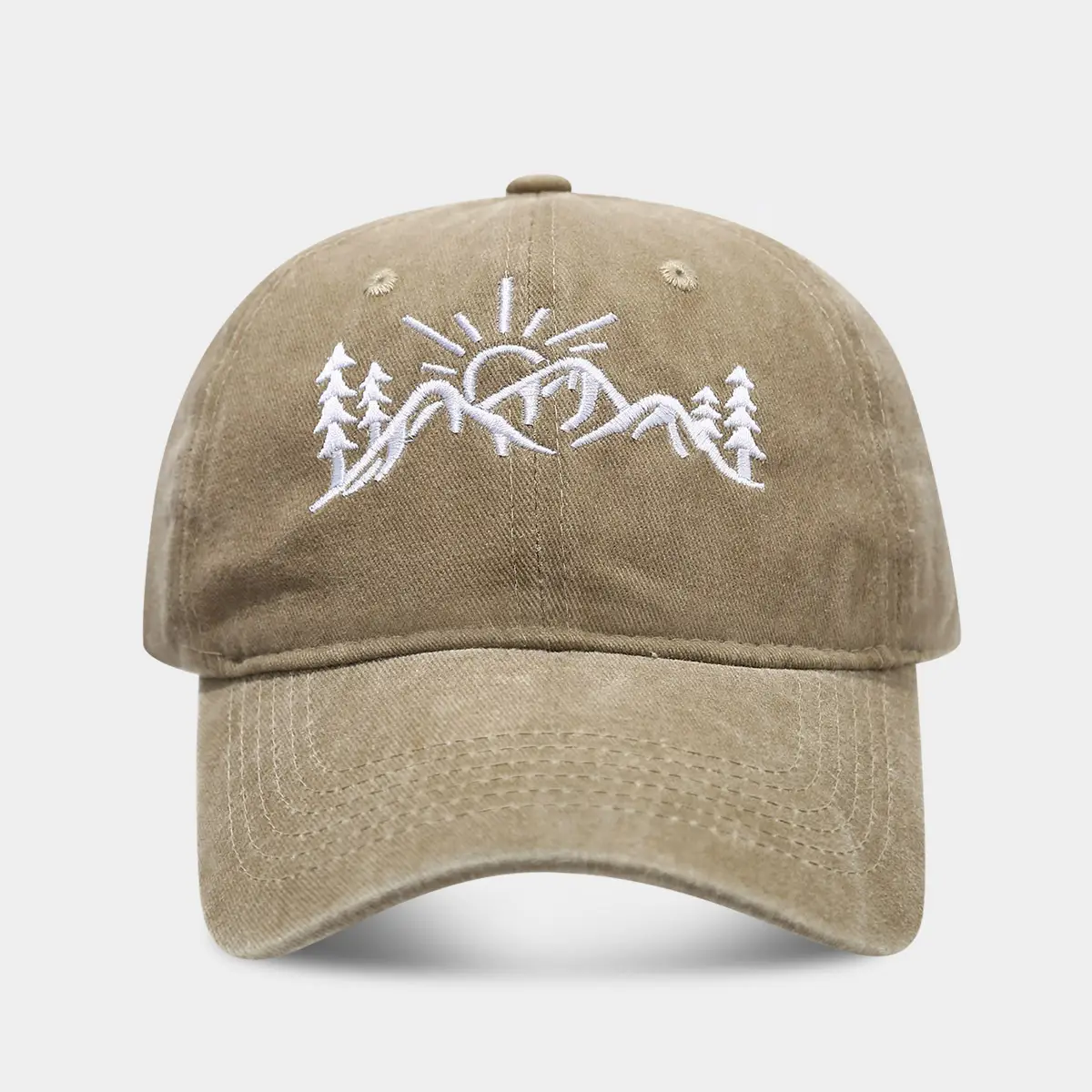 European American Mountain Shape Embroidered Baseball Cap Cotton Old Washed Cap Outdoor Casual Cap - Image 2