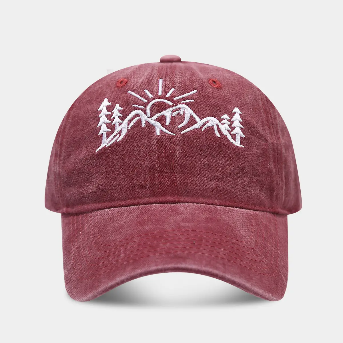European American Mountain Shape Embroidered Baseball Cap Cotton Old Washed Cap Outdoor Casual Cap - Image 3