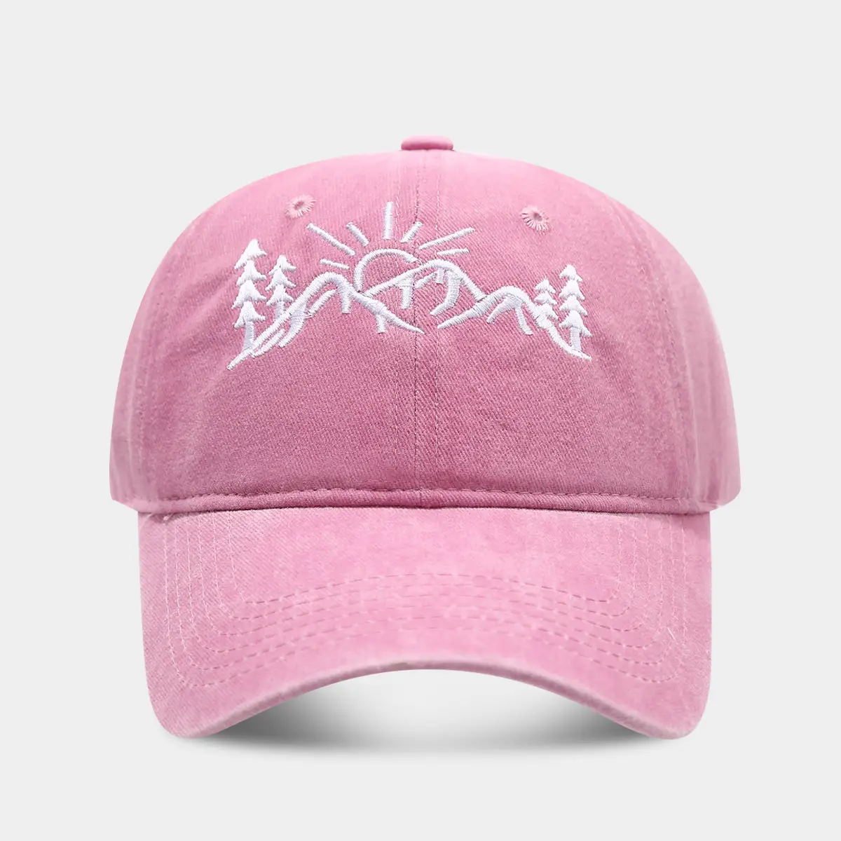 European American Mountain Shape Embroidered Baseball Cap Cotton Old Washed Cap Outdoor Casual Cap - Image 4