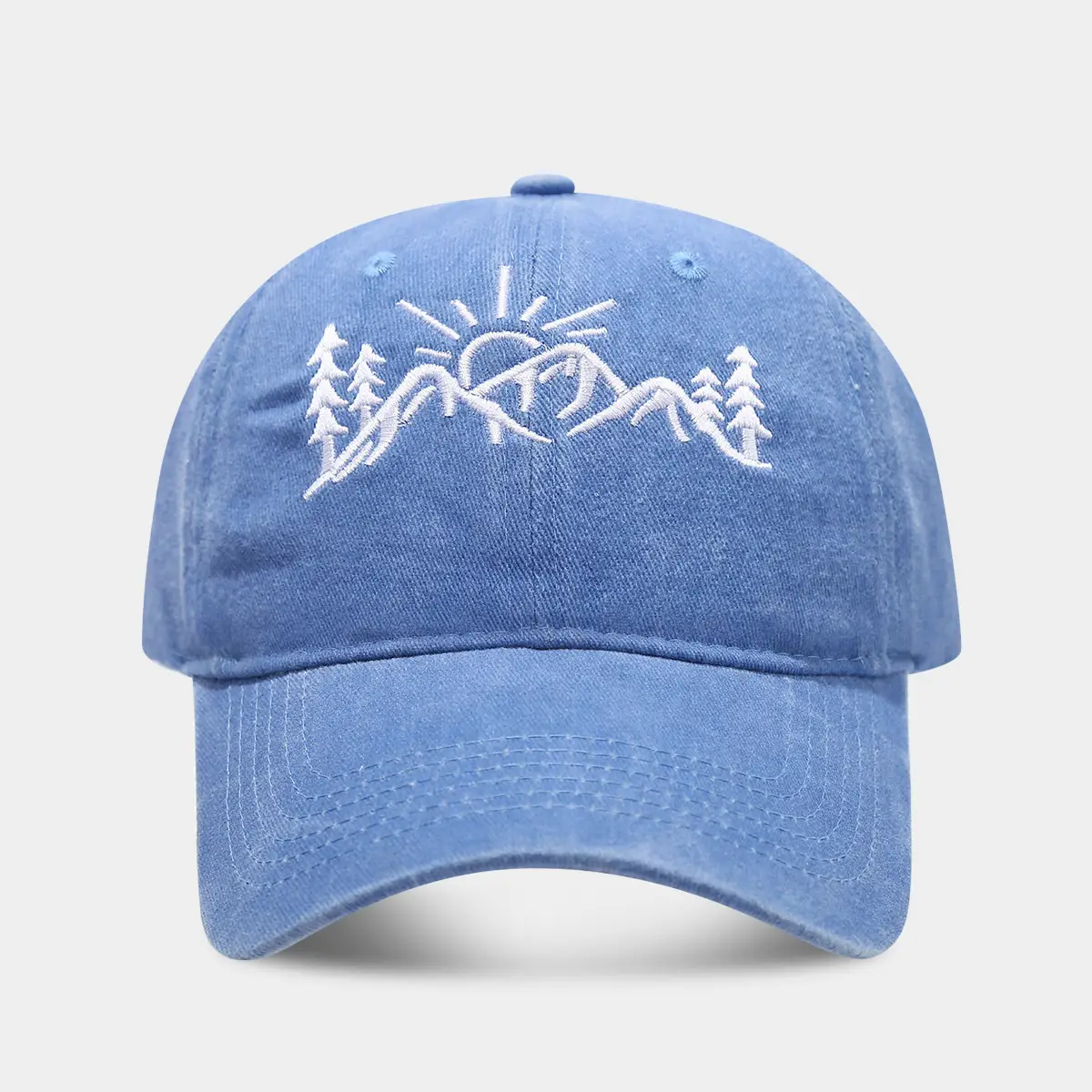 European American Mountain Shape Embroidered Baseball Cap Cotton Old Washed Cap Outdoor Casual Cap - Image 6