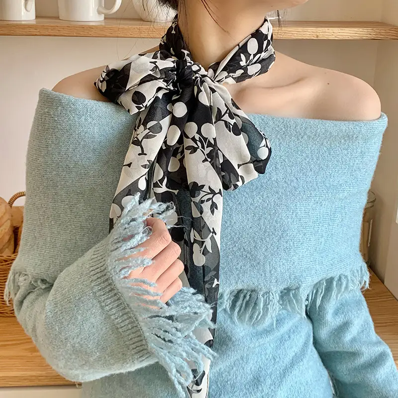 Women's Silk Scarf with Dot Pattern for Spring Autumn - Image 8