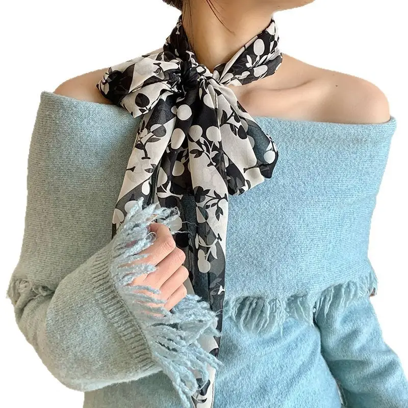 Women's Silk Scarf with Dot Pattern for Spring Autumn - Image 10
