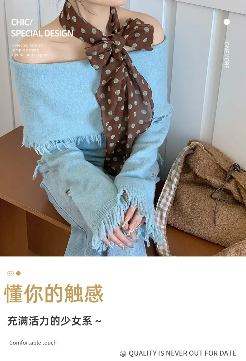 Women's Silk Scarf with Dot Pattern for Spring Autumn — feature 1