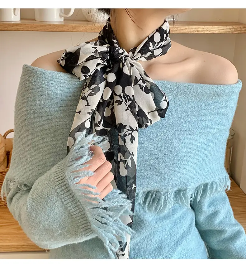 Women's Silk Scarf with Dot Pattern for Spring Autumn — feature 4