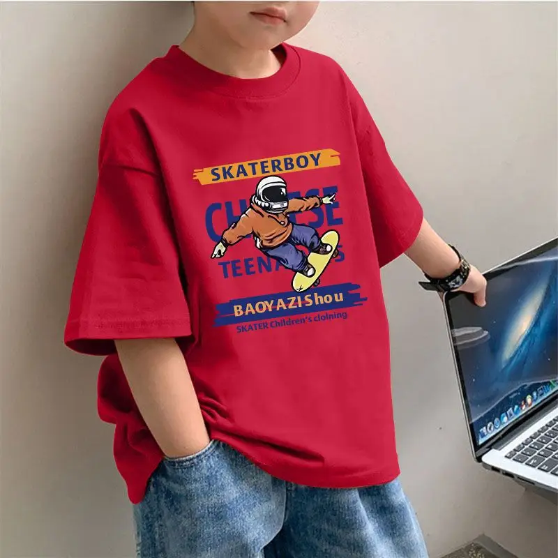 2025 Boys Pure Cotton Korean Style T-Shirt Red - Image 11