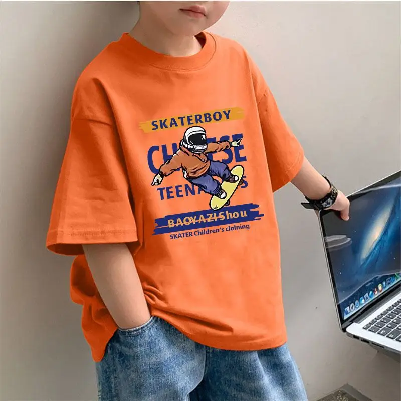 2025 Boys Pure Cotton Korean Style T-Shirt Red - Image 12