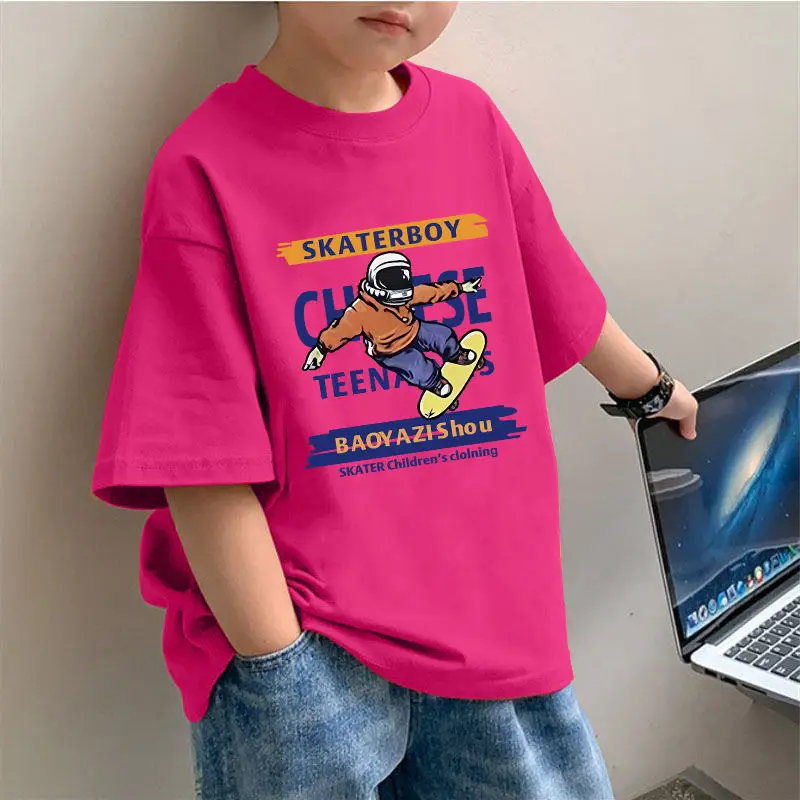 2025 Boys Pure Cotton Korean Style T-Shirt Red - Image 13