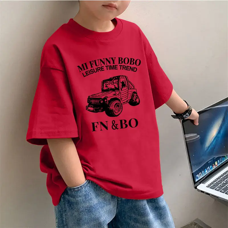 2025 Boys Pure Cotton Korean Style T-Shirt Red - Image 3