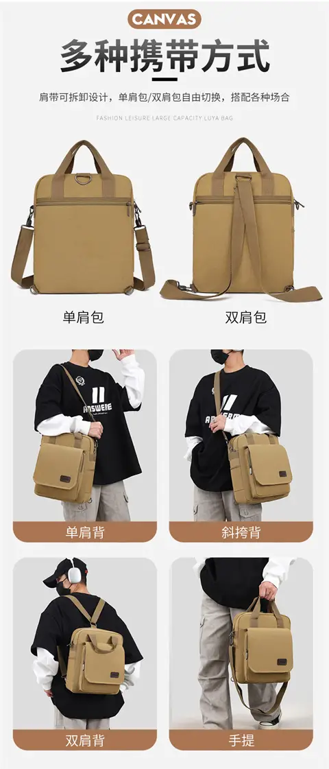 New Men's Canvas Crossbody Bag Tan Three Use — feature 12