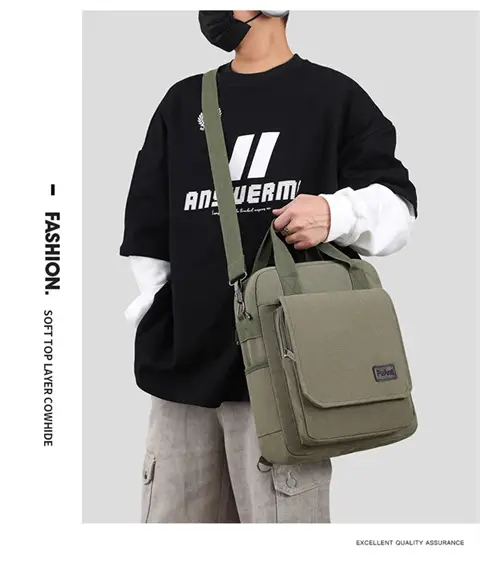 New Men's Canvas Crossbody Bag Tan Three Use — feature 14