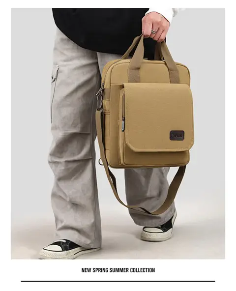 New Men's Canvas Crossbody Bag Tan Three Use — feature 15