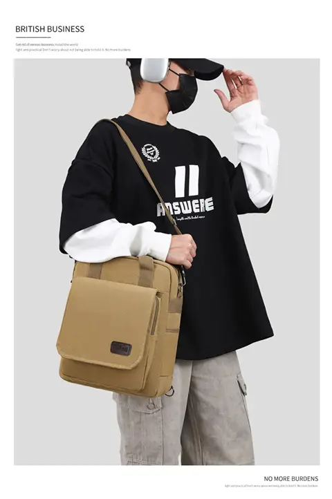 New Men's Canvas Crossbody Bag Tan Three Use — feature 16