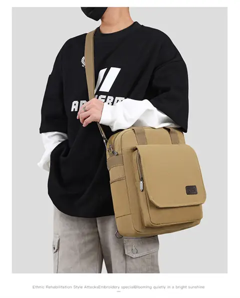 New Men's Canvas Crossbody Bag Tan Three Use — feature 17
