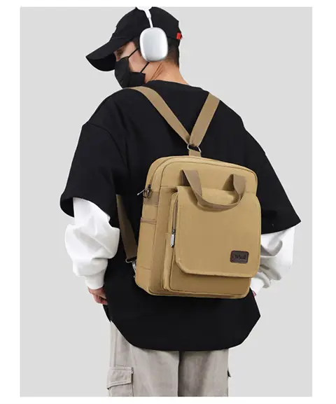 New Men's Canvas Crossbody Bag Tan Three Use — feature 18