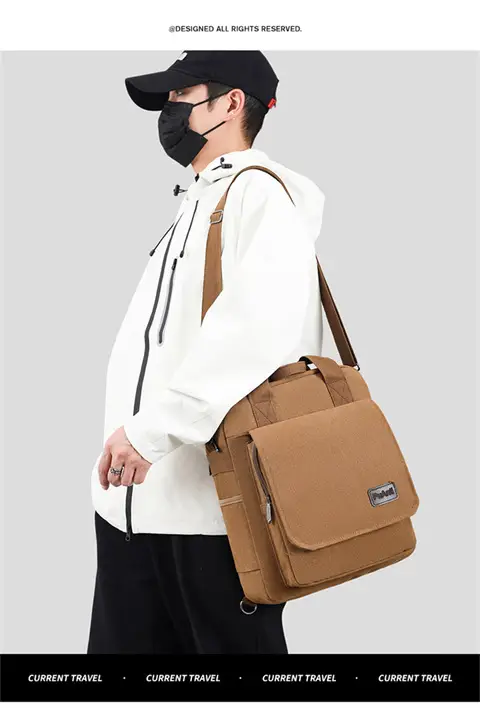 New Men's Canvas Crossbody Bag Tan Three Use — feature 19