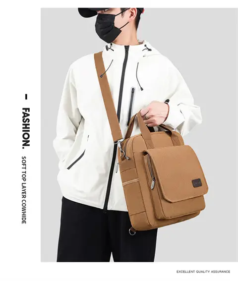New Men's Canvas Crossbody Bag Tan Three Use — feature 20