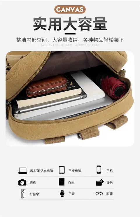 New Men's Canvas Crossbody Bag Tan Three Use — feature 6