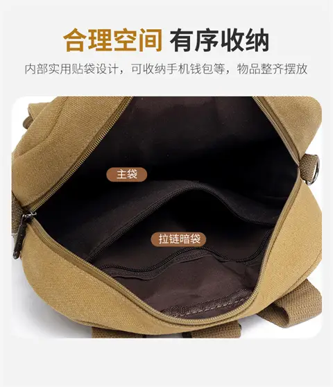New Men's Canvas Crossbody Bag Tan Three Use — feature 7