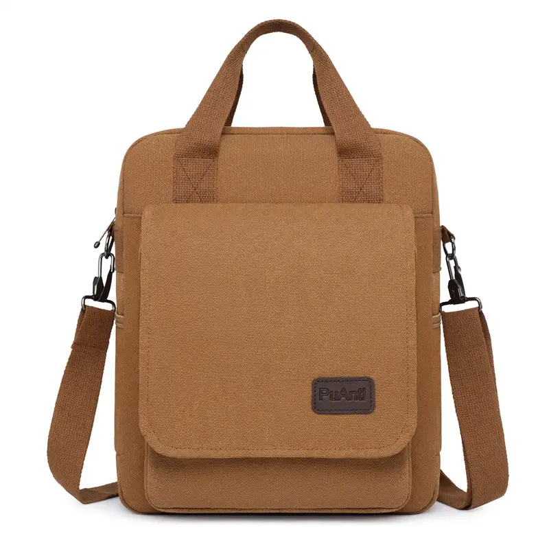 New Men's Canvas Crossbody Bag Tan Three Use - Image 2