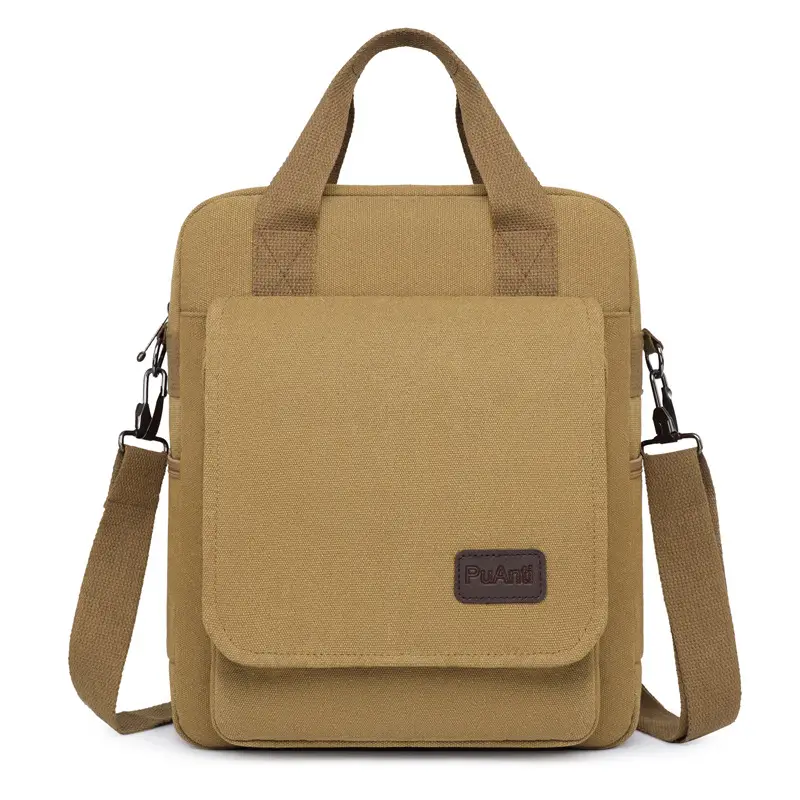 New Men's Canvas Crossbody Bag Tan Three Use - Image 3