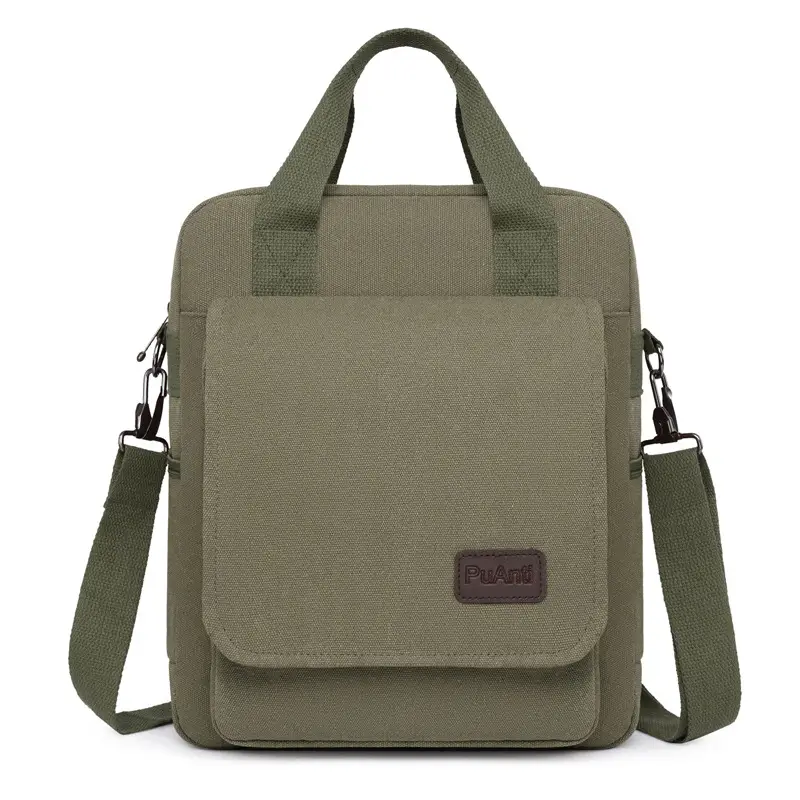 New Men's Canvas Crossbody Bag Tan Three Use - Image 4