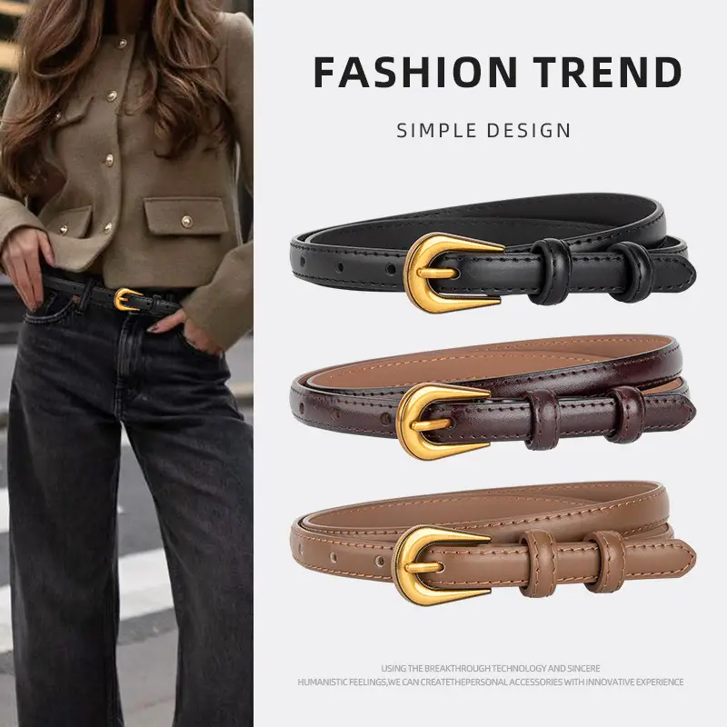 Black Leather Belt with Gold Buckle for Women - Image 14