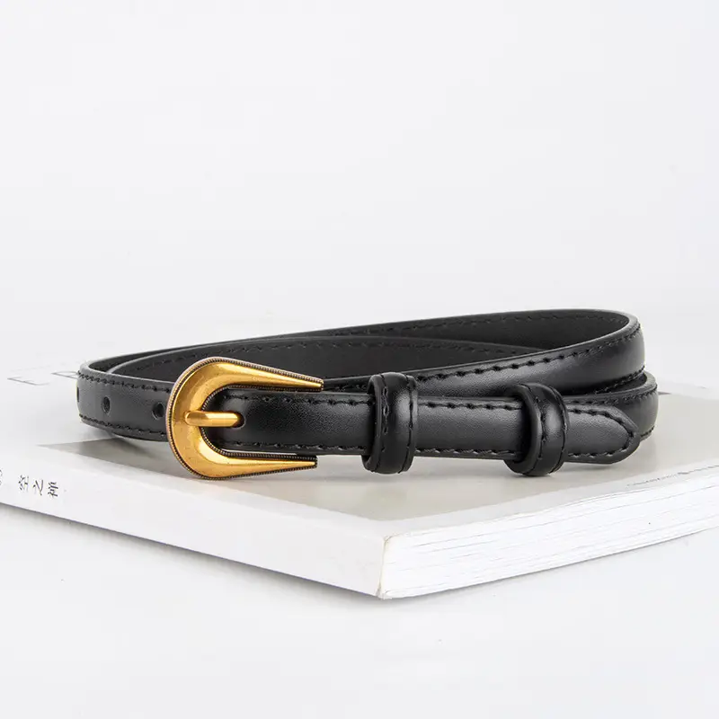 Black Leather Belt with Gold Buckle for Women - Image 16