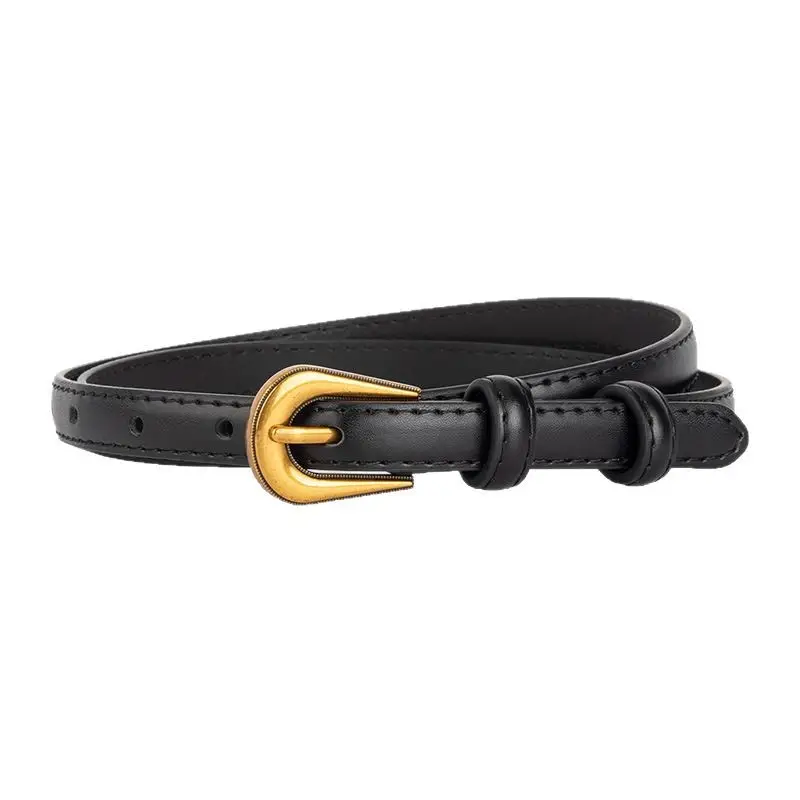 Black Leather Belt with Gold Buckle for Women - Image 18