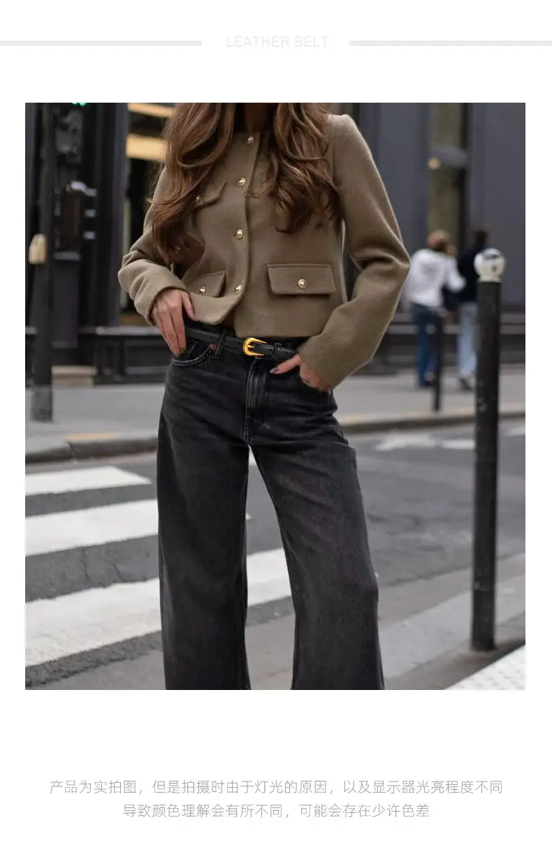 Black Leather Belt with Gold Buckle for Women — feature 1