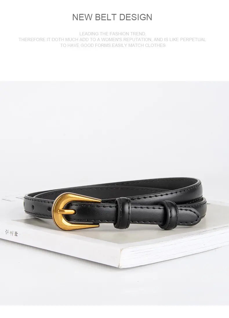 Black Leather Belt with Gold Buckle for Women — feature 10