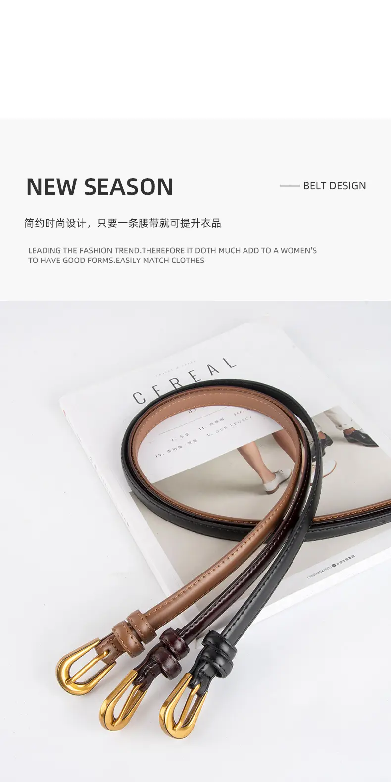 Black Leather Belt with Gold Buckle for Women — feature 4
