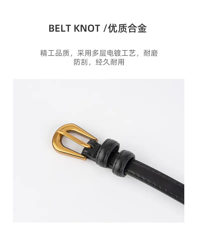 Black Leather Belt with Gold Buckle for Women — feature 6