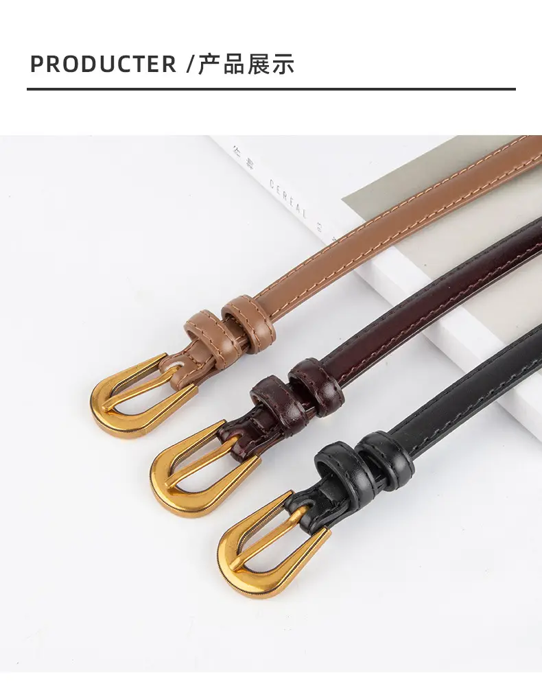 Black Leather Belt with Gold Buckle for Women — feature 9
