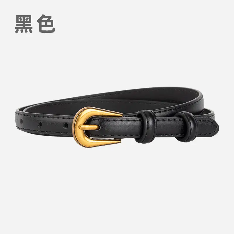Black Leather Belt with Gold Buckle for Women - Image 2