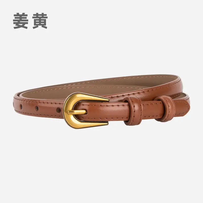 Black Leather Belt with Gold Buckle for Women - Image 4