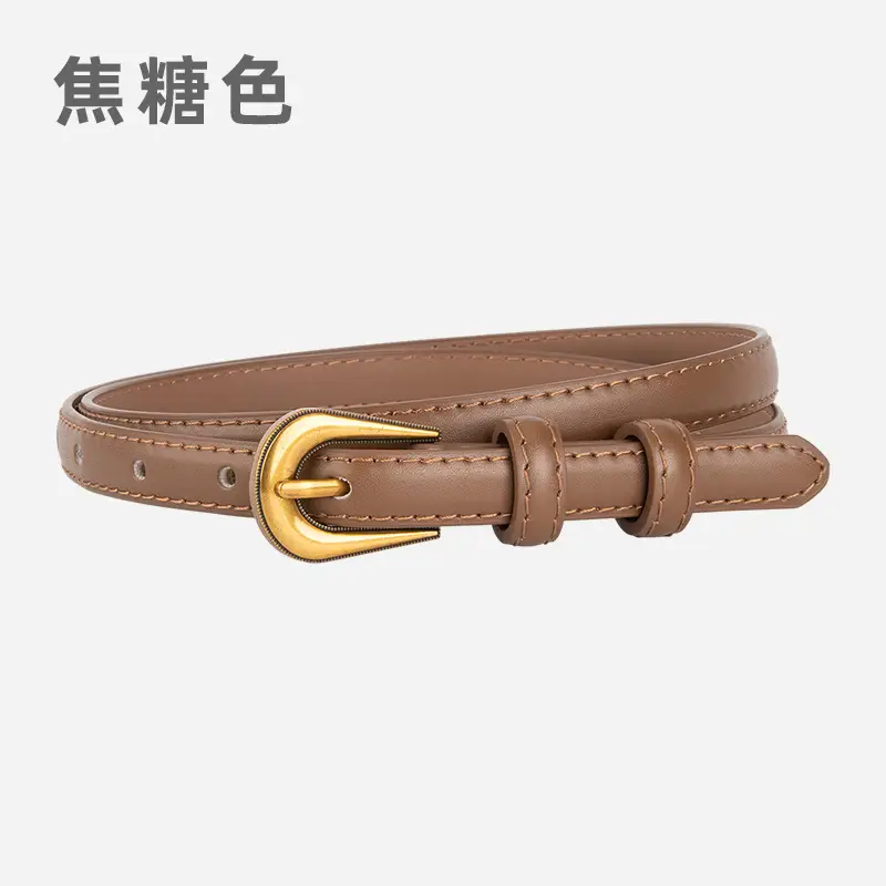 Black Leather Belt with Gold Buckle for Women - Image 5
