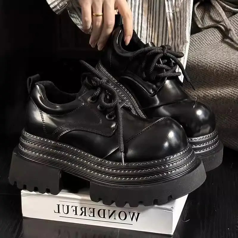 Retro British Style Loafers 2025 Early Spring New Style Platform Bottom Increased Thick Bottom All-match Color-polished Leather Shoes Women's Shoes