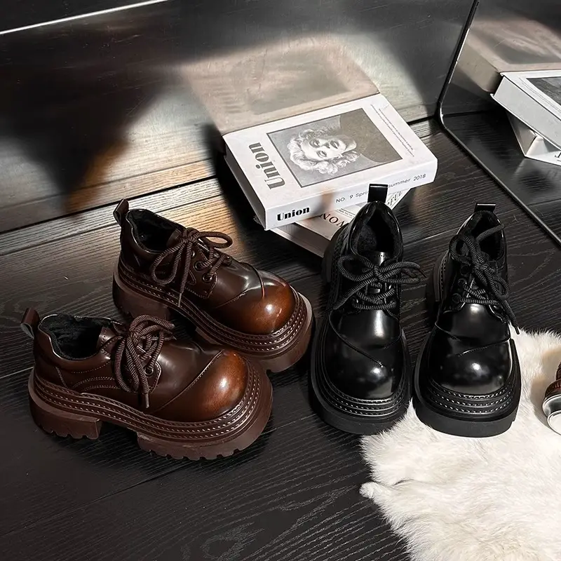 Retro British Style Loafers 2025 Early Spring New Style Platform Bottom Increased Thick Bottom All-match Color-polished Leather Shoes Women's Shoes