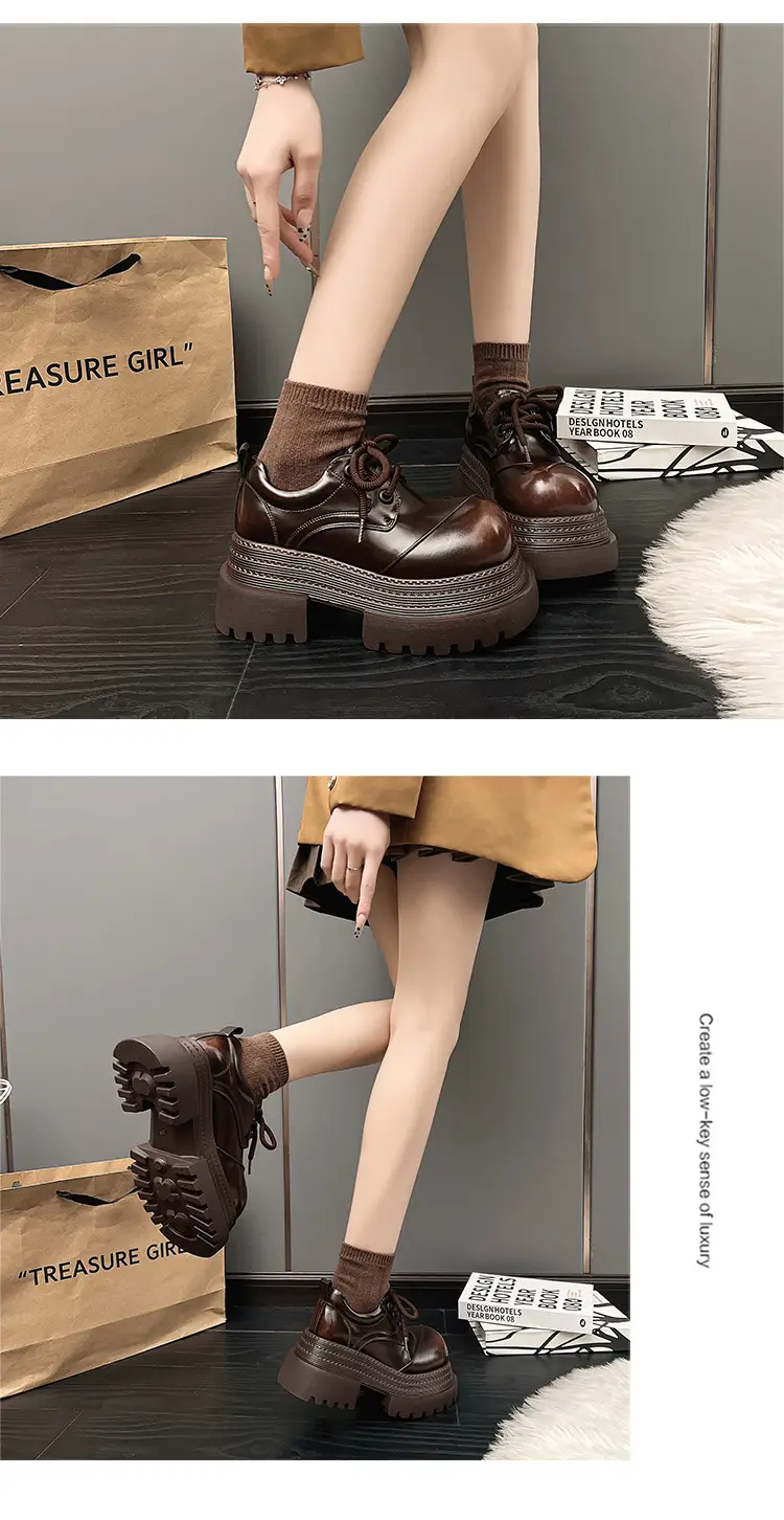 Retro British Style Loafers 2025 Early Spring New Style Platform Bottom Increased Thick Bottom All-match Color-polished Leather Shoes Women's Shoes — feature 20