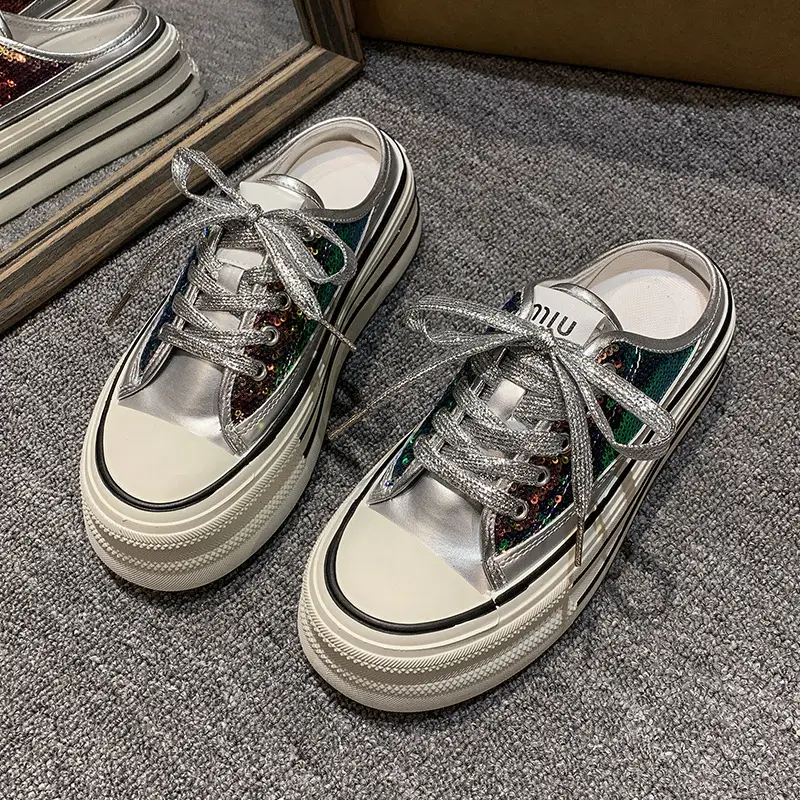 Women's Transparent Canvas Platform Sneakers White Thick Sole - Image 5