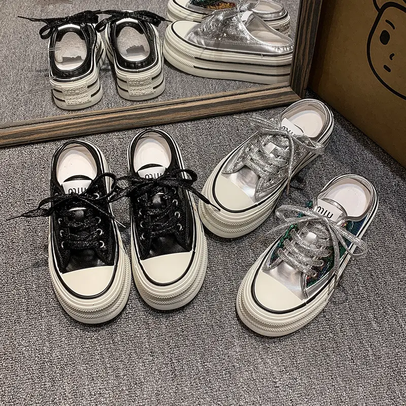 Women's Transparent Canvas Platform Sneakers White Thick Sole - Image 7